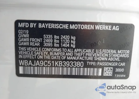 2019 BMW 530E Iperformance из США, поврежденный, VIN WBAJA9C51KB393380